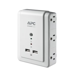 APC SurgeArrest 6-Outlet 2-USB Wall-Mounted Surge Protector, White, P6WU2