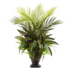 Nearly Natural Mixed Areca Palm, Fern & Peacock 27"H Artificial Plant With Planter, 27"H x 22"W x 21"D, Green