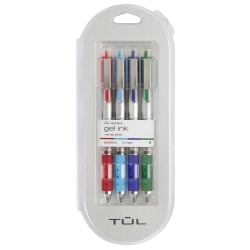 TUL® Retractable Gel Pens, Medium Point, 0.7 mm, Silver Barrel, Red/Sky Blue/Blue/Green Inks, Pack Of 4 Pens