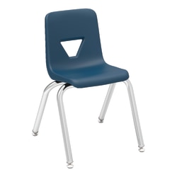 Lorell® Classroom Student Plastic Seat, Plastic Back Stacking Chair, 14 1/4" Seat Width, Navy Seat/Silver Frame, Quantity: 4