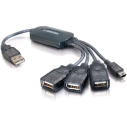 C2G 11in 4-Port USB Splitter - 3 USB A Ports and 1 USB Mini B Plug - USB 2.0 - Gray