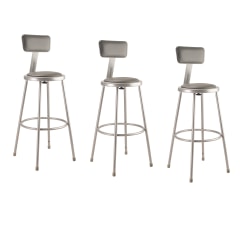 National Public Seating Vinyl-Padded Stools With Backs, 30"H, Gray, Set Of 3