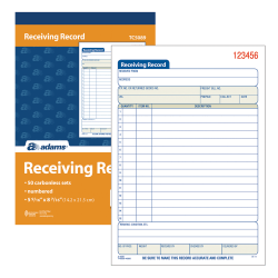 Adams® Carbonless 3-Part Receiving Record Book, 5 9/16" x 8 7/16", Book Of 50 Sets