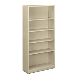 HON® Brigade® Steel Modular Shelving Bookcase, 5 Shelves, 72"H x 34-1/2"W x 12-5/8"D, Putty