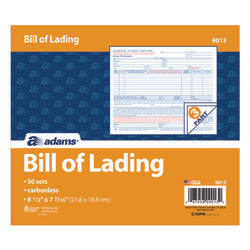 Adams® Bill Of Lading Forms, 8 1/2" x 7 7/16", 3-Part, Pack Of 50 Sets