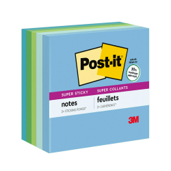 Post-it Recycled Super Sticky Notes, 3 in x 3 in, 5 Pads, 90 Sheets/Pad, 2x the Sticking Power, Oasis Collection, 30% Recycled