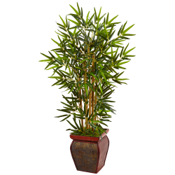 Nearly Natural 3-1/2'H Bamboo Artificial Tree With Wooden Decorative Planter, 42"H x 24"W x 24"D, Brown/Green
