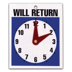 U.S. Stamp & Sign Message Sign, "Will Return" Clock