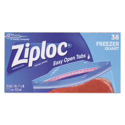 Ziploc® Double-Zipper Freezer Bags, 7 3/4" x 7", Clear, 38 Bags Per Box, Carton Of 9 Boxes
