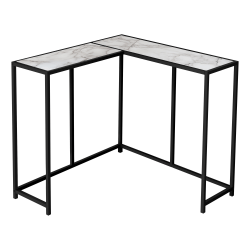 Monarch Specialties Jan L-Shaped Metal Console Table, 32"H x 36"W x 36"D, White Marble/Black