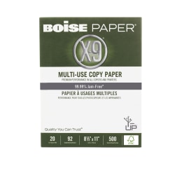Boise® X-9® Multi-Use Printer & Copy Paper, White, Letter (8.5" x 11"), 5000 Sheets Per Case, FSC® Certified, 20 Lb, 92 Brightness, Case Of 10 Reams