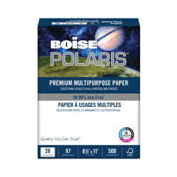 Boise® POLARIS® Premium Multi-Use Printer & Copier Paper, Letter Size (8 1/2" x 11"), Ream Of 500 Sheets, 92 (U.S.) Brightness, 28 Lb, FSC® Certified, White