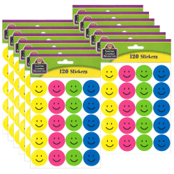 Teacher Created Resources® Stickers, Happy Faces, 120 Stickers Per Pack, Set Of 12 Packs