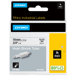 Dymo Rhino Heat Shrink Tube Labels - 3/4" Width x 59 1/16" Length - Direct Thermal - White, Black - Vinyl - 1 Each