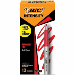 BIC Mark-it Fine-Point Permanent Markers, Red Ink, Silver Barrel, Pack Of 12