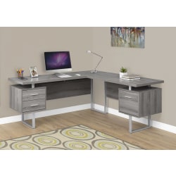Monarch Specialties L-Shaped Corner Computer Desk With 2 Drawers, Dark Taupe