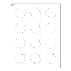 Avery® Print-To-The-Edge Labels With Sure Feed® Technology, S00-D2T-PRWMP10, Round, 2", Matte White, Preprinted Green Florals with Gold Dots Design, Pack Of 120