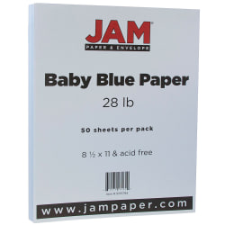 JAM Paper® Color Multi-Use Printer & Copy Paper, Baby Blue, Letter (8.5" x 11"), 50 Sheets Per Pack, 28 Lb