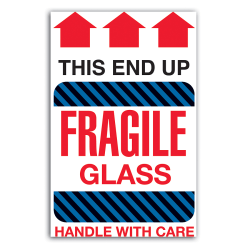Tape Logic® Preprinted Shipping Labels, DL1980, "This End Up Fragile Glass Handle With Care", 4" x 6", Red/White, Roll Of 500