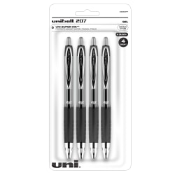 uni-ball® Signo Gel 207™ Retractable Gel Pens, Medium Point, 0.7 mm, Clear Barrel, Black Ink, Pack Of 4 Pens
