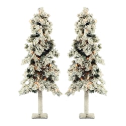 Fraser Hill Farm Snowy Alpine Trees With Clear Lights, 4', Set Of 2