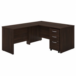 Bush® Business Furniture Studio C 60"W L-Shaped Desk With Mobile File Cabinet And 42"W Return, Black Walnut, Standard Delivery