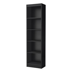 South Shore Axess 69"H 5-Shelf Narrow Bookcase, Pure Black