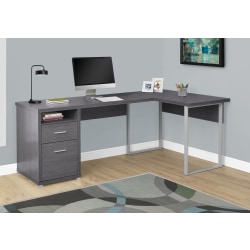 Monarch Specialties 79"W L-Shaped Corner Desk With 2 Drawers, Gray