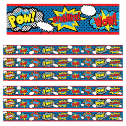 Teacher Created Resources® Straight Border Trim, 3" x 35", Superhero, 12 Pieces Per Pack, Set Of 6 Packs