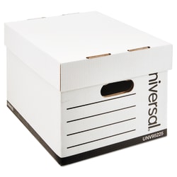 Universal® Extra Strength Heavy-Duty Storage Boxes With Lift-Off Lids And Built-In Handles, Letter/Legal Size, 9 7/8" x 12 1/8" x 15 1/8", White, Case Of 12