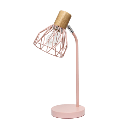 Simple Designs Industrial Farmhouse Fusion Adjustable Cage Wire Office Accent Desk Lamp, 18-1/4"H, Light Pink