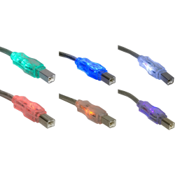 QVS USB 2.0 480Mbps Type A Male to B Male Translucent Cable with Multi-color LEDs - 6 ft USB Data Transfer Cable for Printer, Scanner, Storage Drive - First End: 1 x USB 2.0 Type A - Male - Second End: 1 x USB 2.0 Type B - Male - Shielding