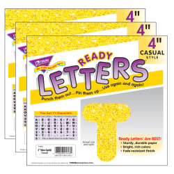 TREND Ready Letters®, 4", Casual Uppercase, Yellow Sparkle, Set Of 3 Packs