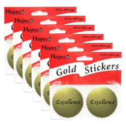 Hayes Publishing Gold Certificate Seals, 2", Excellence, 50 Seals Per Pack, Set Of 6 Packs