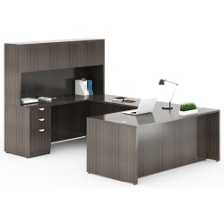 Boss Office Products Holland Series Executive U-Shape Desk With File Storage, Pedestal And Hutch, Driftwood