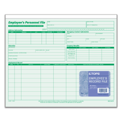 TOPS® Employee Record File Folders, 11 3/4" x 9 1/2", Green, Pack Of 20