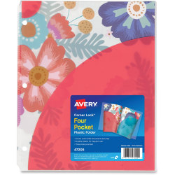 Avery® Corner Lock Design Collection Four Pocket Plastic Folders - Letter - 8 1/2" x 11" Sheet Size - 4 Pocket(s) - Polypropylene - Multi-colored - 1 / Each
