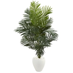 Nearly Natural Paradise Palm 66"H Artificial Tree With Planter, 66"H x 38"W x 26"D, Green/White