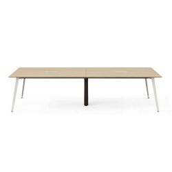 Branch Furniture Rectangle Conference Table, 30"H x 142"W x 48"D, Woodgrain Top/White Base