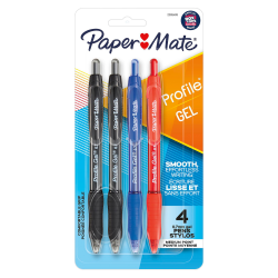Paper Mate Gel Pen, Profile Retractable Pen, 0.7mm, Assorted, 4 Count
