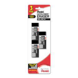Pentel® Hi-Polymer® Block Erasers, Black, Pack Of 3