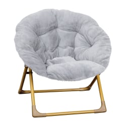 Flash Furniture Gwen  23" Kids Cozy Mini Folding Saucer Chair, Faux Fur Moon Chair for Toddlers and Bedroom, Gray Faux Fur/Soft Gold Frame
