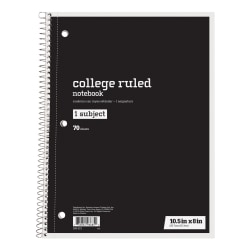 Just Basics® Spiral Notebook, 8" x 10-1/2", College Ruled, 70 Sheets, Black