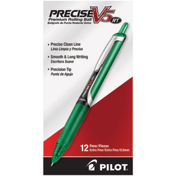 Pilot® Precise™ V5 Liquid Ink Retractable Rollerball Pens, Extra Fine Point, 0.5 mm, Assorted Barrels, Green Ink, Pack Of 12