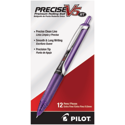 Pilot® Precise™ V5 Liquid Ink Retractable Rollerball Pens, Extra Fine Point, 0.5 mm, Assorted Barrels, Purple Ink, Pack Of 12