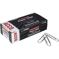 ACCO® Paper Clips, 1000 Total, Jumbo, Silver, 100 Per Box, Pack Of 10 Boxes