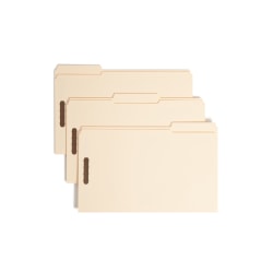 Smead Manila Reinforced Tab Fastener Folders With Two Fasteners, 1" Expansion, 8 1/2" x 14", Legal, Manila, Box of 50