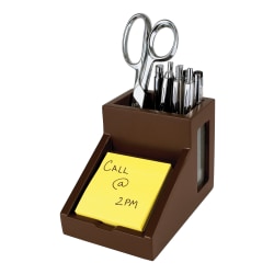 Victor® Mocha Brown Collection™ Pencil Cup With Note Holder, 4"H x 4 1/2"W x 6 3/10"D, Brown