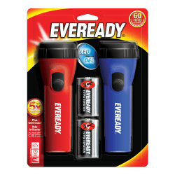 Eveready® Economy LED Flashlight Twin Pack, 2 7/16", Red/Blue, Pack Of 2