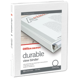 Office Depot® Brand Durable View 3-Ring Binder, 1/2" Round Rings, White, OD02959